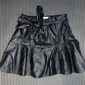 Faux Leather Front-Tie Flare Skort